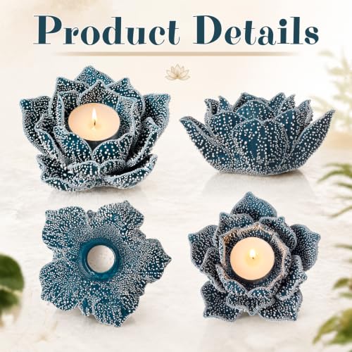 Mumufy 2 Pcs 4.7 Inch Lotus Candle Holders Blue Ceramic Flower Tealight Holder Ceramic Lotus Flower Holders for Home Decor Meditation Yoga Room Bathroom Table Centerpiece Decorative