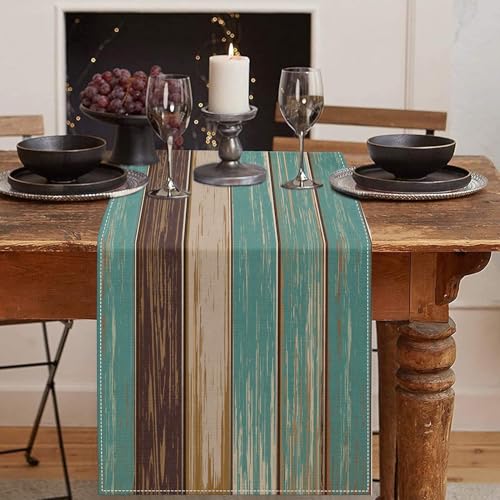 Emvency Table Runner, 13x60 Inch, Farmhouse Vintage Art | Painting Green Dining Decor for Kitchen Coffee Table Family Dinners Holiday Parties Wedding Events Decor - color: Vintage Green Brown, size: 13x60