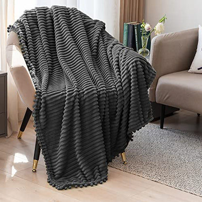 DISSA Fleece Blanket Twin Size – 60x80, Dark Grey – Soft, Plush, Fluffy, Fuzzy, Warm, Cozy – Perfect Throw for Couch, Bed, Sofa - with Pompom Fringe - Flannel Blanket Throw Blanket - color: Dark Grey, size: 60x80"