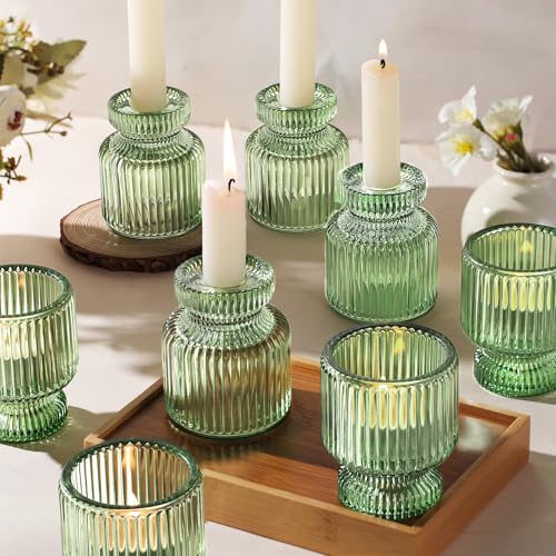 12 Pcs Glass Candlestick Holders- Green Taper Candlestick Holders Tealight Votive Candle Holders for Table Centerpieces, Wedding, Dinner Party, Home Decor - color: Green, size: 12Pcs