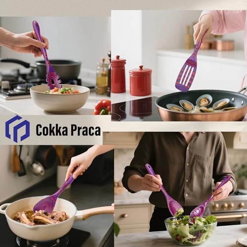 7 PCS Pakkawood Kitchen Utensils | Kitchen Cooking Utensil Set | Pakkawood Utensils | Non-Stick Wooden Spoons | Wooden Spoons for Cooking | Byzantium - color: Byzantium-7PCS