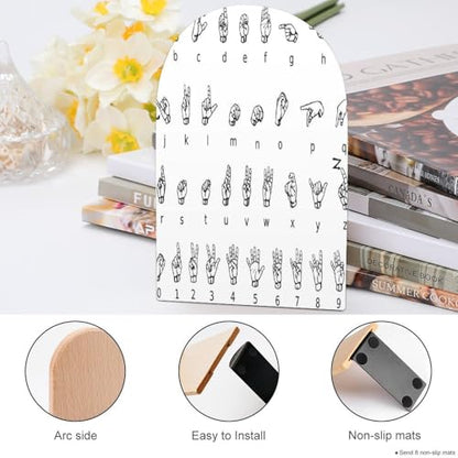 Sign Language AlphabetBookends Heavy Duty Bookends Desktop Organize Books Wooden Books End Non-Skid Book Holder Bookend for Shelves Book Dividers for Home Office Supplies