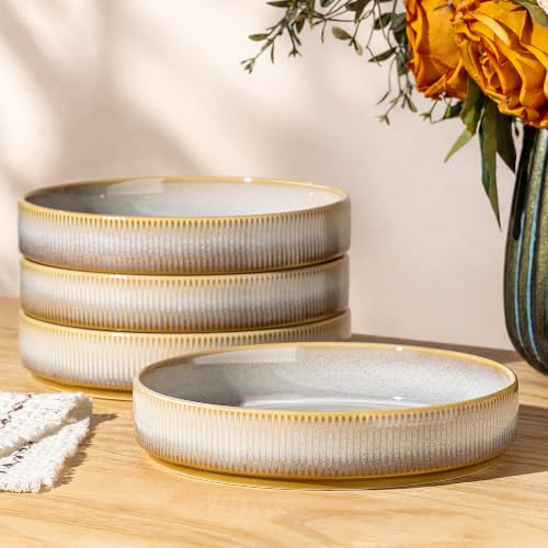7.5" Ceramic Pasta Bowls Set of 4, Salad Bowls | Versatile Serving Bowls for Pasta, Salad, Fruit & Noodles, Housewarming & Wedding Gift, Autumn Haze - color: Autumn Haze, size: 7.5 Inch