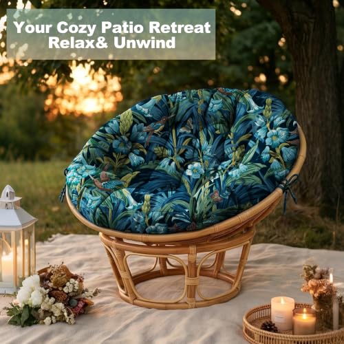 ARTPLAN Round Papasan Chair Cushion Tufted Swing Seat Pad with Ties,Floral | 47"x47"x4"tufted round chair cushion, polyester cover&fluffy fiber fill, fixed ties fit papasan, swing&wicker indoor chairs - color: Blue Flower