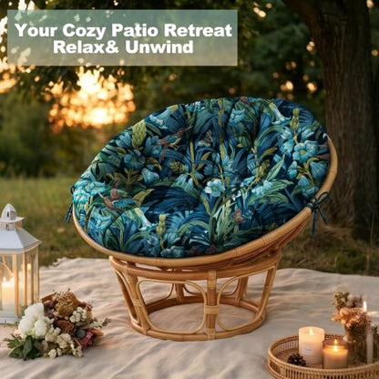 ARTPLAN Round Papasan Chair Cushion Tufted Swing Seat Pad with Ties,Floral | 47"x47"x4"tufted round chair cushion, polyester cover&fluffy fiber fill, fixed ties fit papasan, swing&wicker indoor chairs - color: Blue Flower