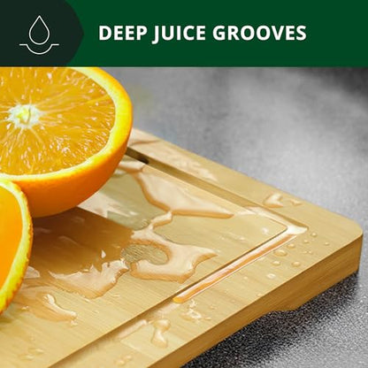 ROYAL CRAFT WOOD Bamboo Cutting Board with Juice Groove - Kitchen Chopping Board for Meat Cheese and Vegetables, Heavy Duty Serving Tray - color: Natural, size: 15"L x 10"W