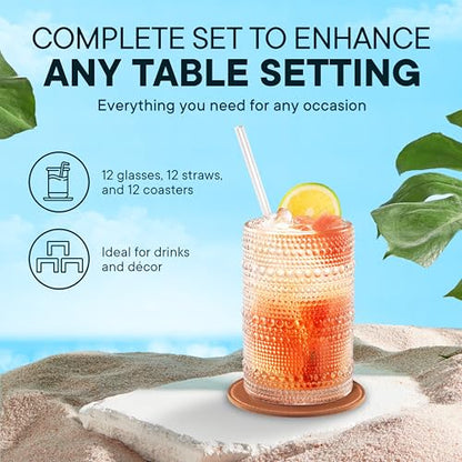 15 OZ Hobnail Drinking Glasses, Clear, Set of 12 | Genuine Glass | Set of 12 - color: Clear, size: 15 Oz