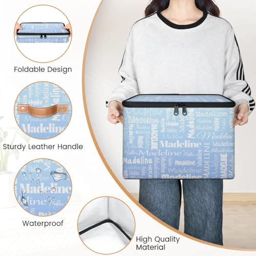 Storage Basket Custom Name, Personalized Keepsake Box, Light Blue | Foldable Fabric Gradient Large Memory Bin with Handle Lid Lightweight Waterproof Dustproof, 14"L x 10.2"W x 10.4"H - color: Option 2