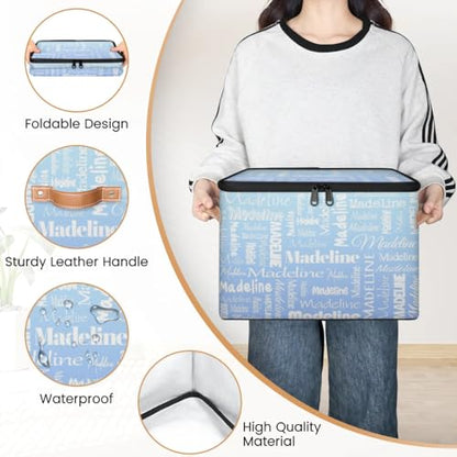 Storage Basket Custom Name, Personalized Keepsake Box, Light Blue | Foldable Fabric Gradient Large Memory Bin with Handle Lid Lightweight Waterproof Dustproof, 14"L x 10.2"W x 10.4"H - color: Option 2