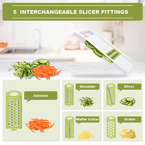 NACOLUS 5 in 1 Mandoline Slicer Vegetable Slicer Mandolin Multi Blade Potato Veggie Slicer Vegetable Cutter Julienne Shredder Potato Slicer Green - color: Green