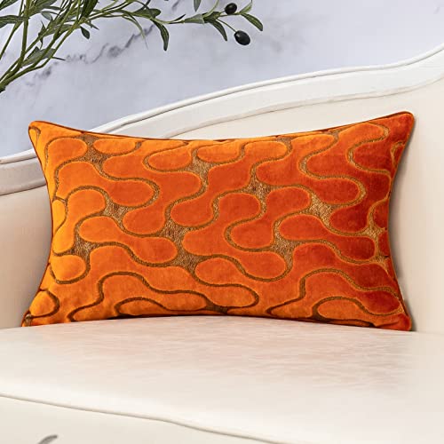 Orange Throw Pillow Cover Wavy Cushion Cover Modern Zippered Rectangular Pillowcase for Sofa Couch Bedroom Living Room Home Decorative, 12x20 Inch - color: Orange, size: 20" x 12" (Pack of 1)