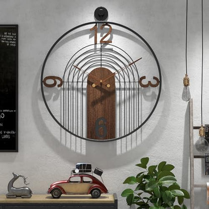 Modern Large Walnut Dial Wall Clock, Wood Metal Frame Silent Non Ticking Wall Clocks Decoration for Living Room, Bedroom, Kitchen, Study, Handmade Home Decor Present Idea, 29.5 Inch - size: 3.XX-L(29.5 in)