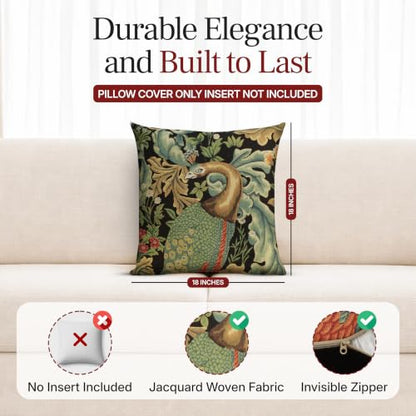 William Morris Peacock Tapestry Throw Pillow Cover 18 x 18 in - color: Black Peacock