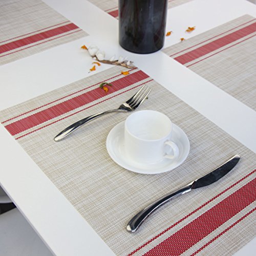 Placemats Place Mmats Indoor Set of 6 Washable Easy to Clean PVC Placemat (placemats Set of 6, Red) - color: Red, size: placemats set of 6