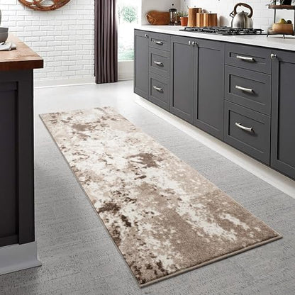 Keen Home Design Runner Rugs - 32"x119" Non-Shedding, Thick Pile Abstract Rugs for Kitchen, Living Room, Bedroom, Dining Room, Entryway - Size: 2'8" x 9'11", Skies Beige - color: Skies Beige, size: 2'8" x 9'11" (Runner)