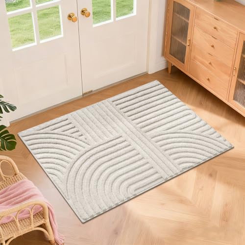 Pauwer 2x3 Area Rugs for Living Room, Modern Non Slip Washable Rug, Beige | Arch Pattern, Soft Fluffy, Neutral, Boho Accent, Solid Color Floor Carpet, For Kids Room Dining Room Nursery Entryway - color: Beige, size: 2'x3'