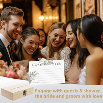 Eucalyptus Advice and Wishes for the Mr and Mrs - 60 Pack Wedding Message Cards with Box - Elegant Bridal Shower Game & Anniversary Guest Book Alternative - color: GREEN EUCALYPTUS