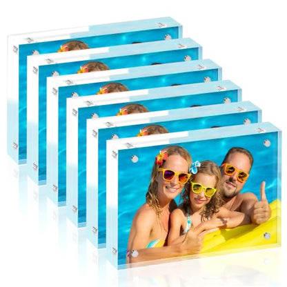 2.5x3.5 Acrylic Picture Frame 6 Pack, 20mm Thick, Tabletop Display | Double-Sided Transparent Magnetic Frameless Photo Frame, for Office or Home Decor, for Photos, Fits Home, Office - size: 2.5x3.5