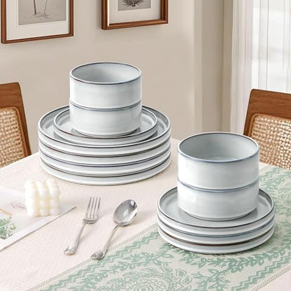 LIANYU 12 Piece Dinnerware Dishes Sets for 4, Stoneware Plates and Bowls | Ceramic Dishware Set for Pasta Dessert Cereal, Rustic Terracotta Bottom, Microwave & Dishwasher Safe, Lucent White - color: Lucent White