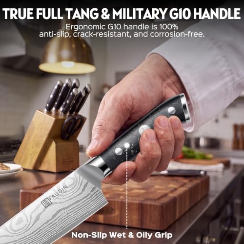 PAUDIN Knife Block Set with Built-in Sharpener, 10 PCS Dishwasher Safe German 1.4116 Steel Kitchen Knives Set, Razor Sharp Full Tang Chef Knife Set,Ergonomic G10 Handle,Gift for Women,Men,Housewarming - color: 10 PCS Knife Block Set