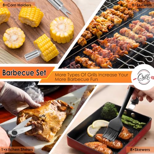 Yoehka BBQ Grilling Accessories Set, 34Pcs Heavy Duty Grill Tools, Silver | For Outdoor Camping, Grilling Gifts for Dad Men, Fathers Day, Stainless Steel Barbecue Utensils Kit, Includes Mats and Glove - style: Sliver handle