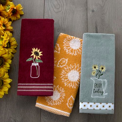 SKL Home by Saturday Knight Ltd. Sunflower In Jar 2 Pc Hand Towel Set, Wine - color: Sunflower in Jar, Wine