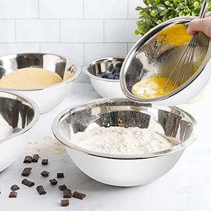 Stainless Steel Mixing Bowls Set, 5-Piece Meal Prep & Food Storage | .75, 1.5, 3, 4 & 5 Quart Metal Mixing Bowls Set for Prep, Serving, Baking & Food Storage, Ecofriendly, Dishwasher Safe, White - color: White