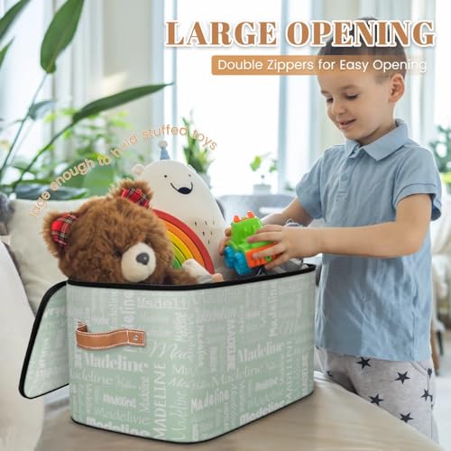 Custom Name Storage Basket, Personalized Keepsake Box, Light Green | Foldable Fabric Gradient Large Memory Bin with Handle Lid Lightweight Waterproof Dustproof, 14"L x 10.2"W x 10.4"H - color: Option 14