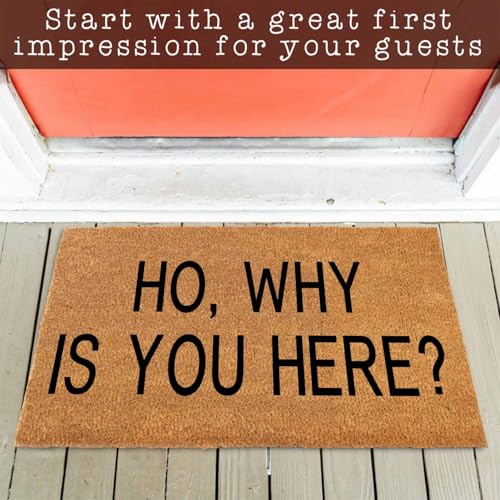 Funny Coir Welcome Doormat for Porch & Entrance - Personalized Rug, Heavy-Duty PVC Backing, Non-Slip, 30 x 18 inch - color: Ho Why You Are Here