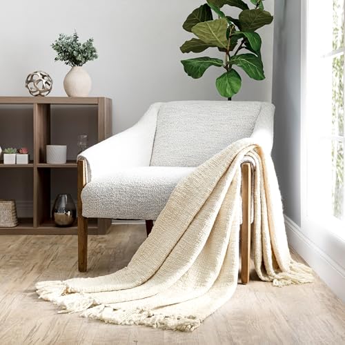 Merit Linens Slub-Yarn Throw Blanket - One Size Natural - color: Basketweave Natural