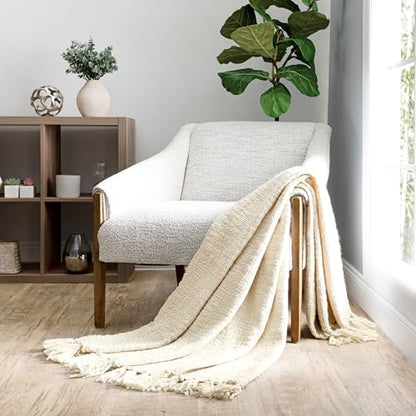 Merit Linens Slub-Yarn Throw Blanket - One Size Natural - color: Basketweave Natural