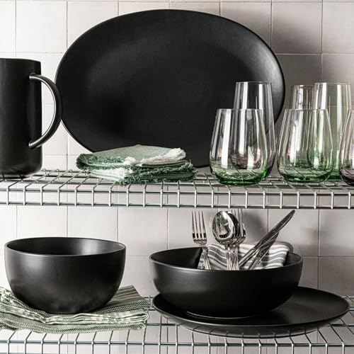 over&back Coupe Stoneware Serving Platter - Elegant 1-Piece Round Serving Platter to Complete Your Kitchen Set - 13.1" x 13.1" - Semi-Matte Black - color: Black, size: Round Platter