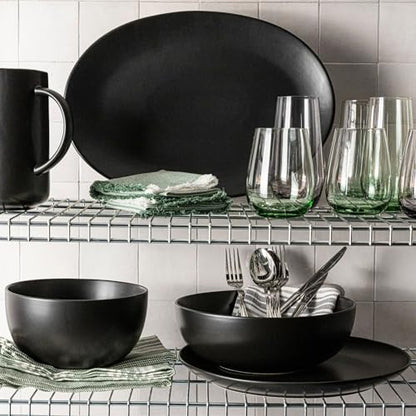 over&back Coupe Stoneware Serving Platter - Elegant 1-Piece Round Serving Platter to Complete Your Kitchen Set - 13.1" x 13.1" - Semi-Matte Black - color: Black, size: Round Platter