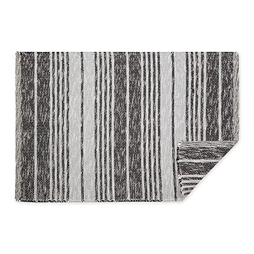DII Woven Rag Rug Collection Recycled Yarn Variegated Rustic Stripe, 2x3', Black - color: Black