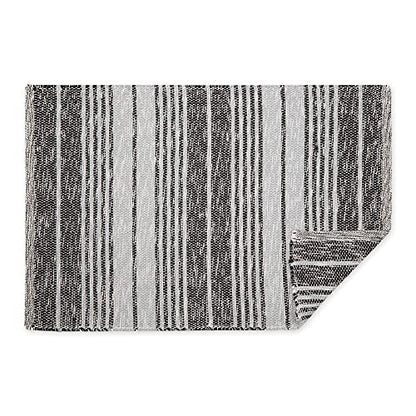 DII Woven Rag Rug Collection Recycled Yarn Variegated Rustic Stripe, 2x3', Black - color: Black