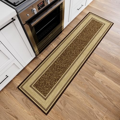 Ottomanson 2x6 Runner Rugs for Hallway – Kitchen Rug Runner - color: Border Dark Brown, size: 1'10" x 6' (Runner)
