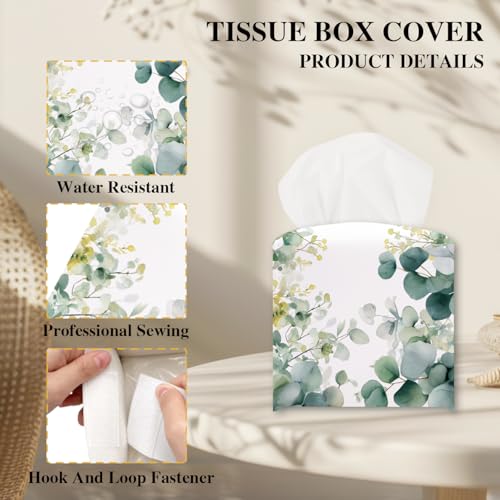 Flowers and Leaves Tissue Box Cover, Watercolor Green Tissue Holder - color: Leaves-2