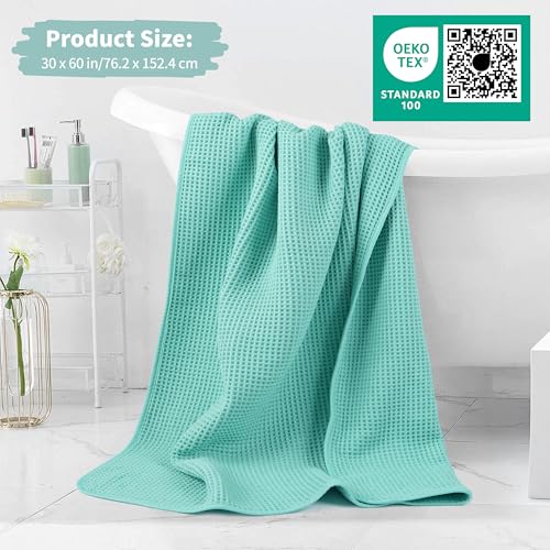 MICROFI New Microfiber Waffle Bath Towels, 2 Pieces, Oversized, Soft, Absorbent, Fast Drying, Lint Free 430 GSM (30''x60''/76cm x 152cm) - color: Turquoise