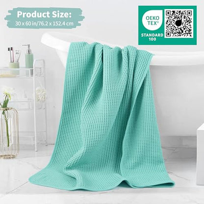 MICROFI New Microfiber Waffle Bath Towels, 2 Pieces, Oversized, Soft, Absorbent, Fast Drying, Lint Free 430 GSM (30''x60''/76cm x 152cm) - color: Turquoise