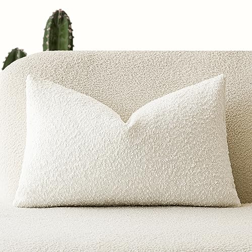 Foindtower Textured Boucle Throw Pillow Covers Accent Solid Lumbar Pillow Cases Cozy Soft Decorative Couch Cushion Case for Chair Sofa Bedroom Living Room Home Decor, 12 x 20 Inch,White - color: White, size: 20" x 12" (Pack of 1)