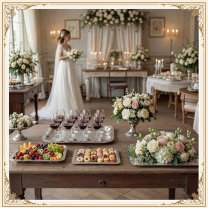 Rtteri 4 Pack 15.7" x 11.8" Large Silver Serving Trays for Party Set, Floral Engraved Serving Platters, Wedding Birthday Mirror Tray for Party, Appetizer, Charcuterie, Cookies, Desserts (Classic) - style: Classic