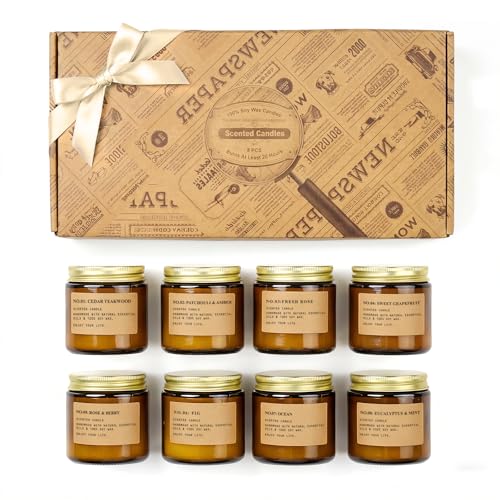 Scented Candles for Home,8 Pack Soy Wax Candle Set,Scented Candles | Gift Set,Aromatherapy Candles, Amber Jar Vintage Apothecary Style, 8 Scents Gift Set - color: Vintage Apothecary Set