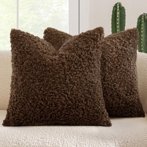 MIULEE Decorative Faux Fur Pillow Covers Sherpa 18x18 Chestnut | Set of 2 Fuzzy Accent Fall Couch Throw Pillows, Soft Sheepskin Fleece Pillowcases, Home Decor Sofa Livingroom Bed - color: Chestnut, size: 18" x 18" (Pack of 2)