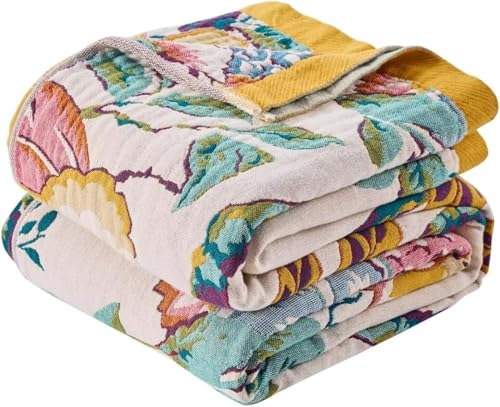 Boho Throw Blanket Farmhouse Decor Throw Blanket Bohemian Blanket for Bed 100% Cotton Muslin Woven Couch Blanket All Seasons Quilt Bedroom (C-Beige, 60"x80") - color: C-beige, size: 60"x80"