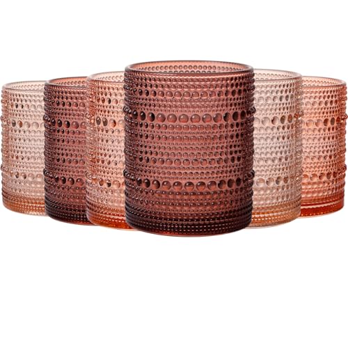 JOVGANK Venus Vintage Hobnail Drinking Glasses Set of 6, Embossed Water Tumbler 12oz, Kitchen & Bar Beaded Glass Cups, Beverage Glass Cups for Water, Beer, Juice, Housewarming Gift - color: Venus, size: 12 oz