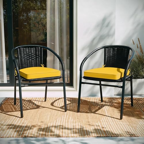 Basic Beyond Outdoor Cushions for Patio Furniture: Waterproof & UV Resistant Outdoor Chair Cushions Set of 4-19 x 19 x 3 Inch Thick Patio Chair Cushions with Adjustable Ties & Handle, Yellow - color: Yellow