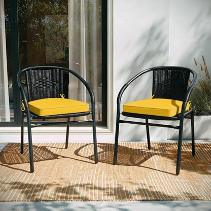 Basic Beyond Outdoor Cushions for Patio Furniture: Waterproof & UV Resistant Outdoor Chair Cushions Set of 4-19 x 19 x 3 Inch Thick Patio Chair Cushions with Adjustable Ties & Handle, Yellow - color: Yellow