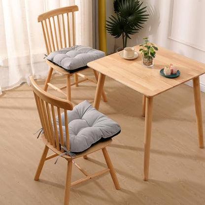RACE LEAF Indoor Chair Cushions 4 Pack, Tufted Memory Foam Dining Room Chair Pads with Ties and Non-Slip Backing, Kitchen Seat Cushions 15.5" X 15.5" Light Gray - color: Light Gray