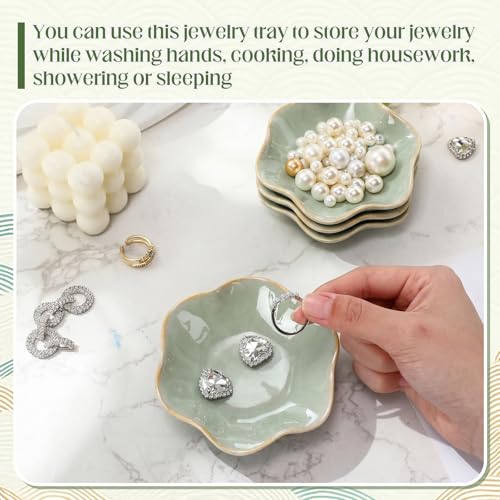 4 Pack Small Jewelry Dish Trinket Holder Tray for Rings Earrings Key Bowl Women Mother's Day Wedding Gift (Green,Ceramic) - color: Green, style: Ceramic