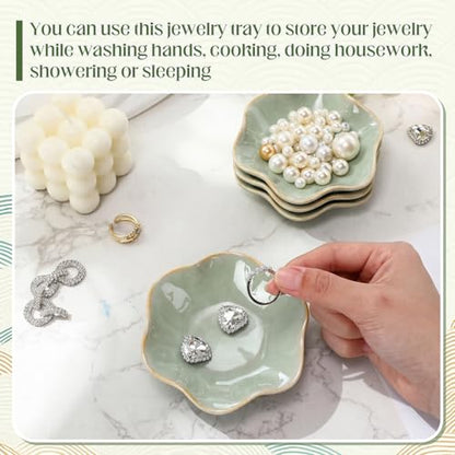 4 Pack Small Jewelry Dish Trinket Holder Tray for Rings Earrings Key Bowl Women Mother's Day Wedding Gift (Green,Ceramic) - color: Green, style: Ceramic